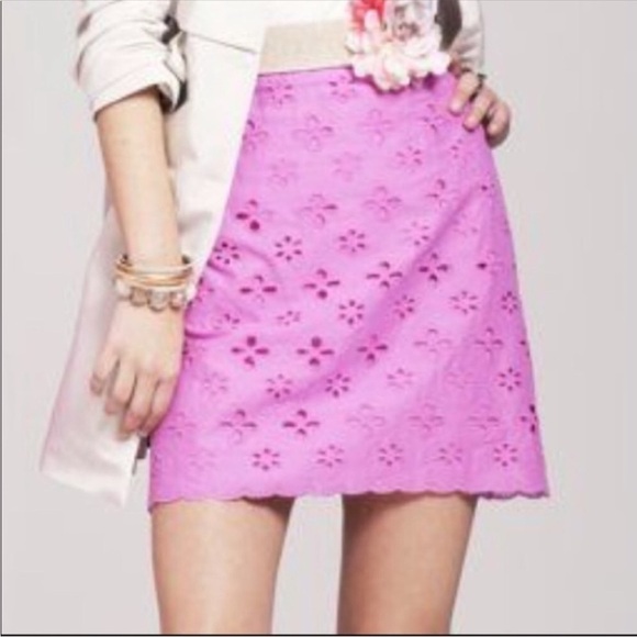 LOFT Pink Floral Eyelet Scallop Trim Mini Skirt Sz 6 - Picture 1 of 7
